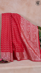Red Zari Curved Line Pattern Warm Silk Saree